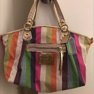 Coach Striped Shoulder Tote Purse